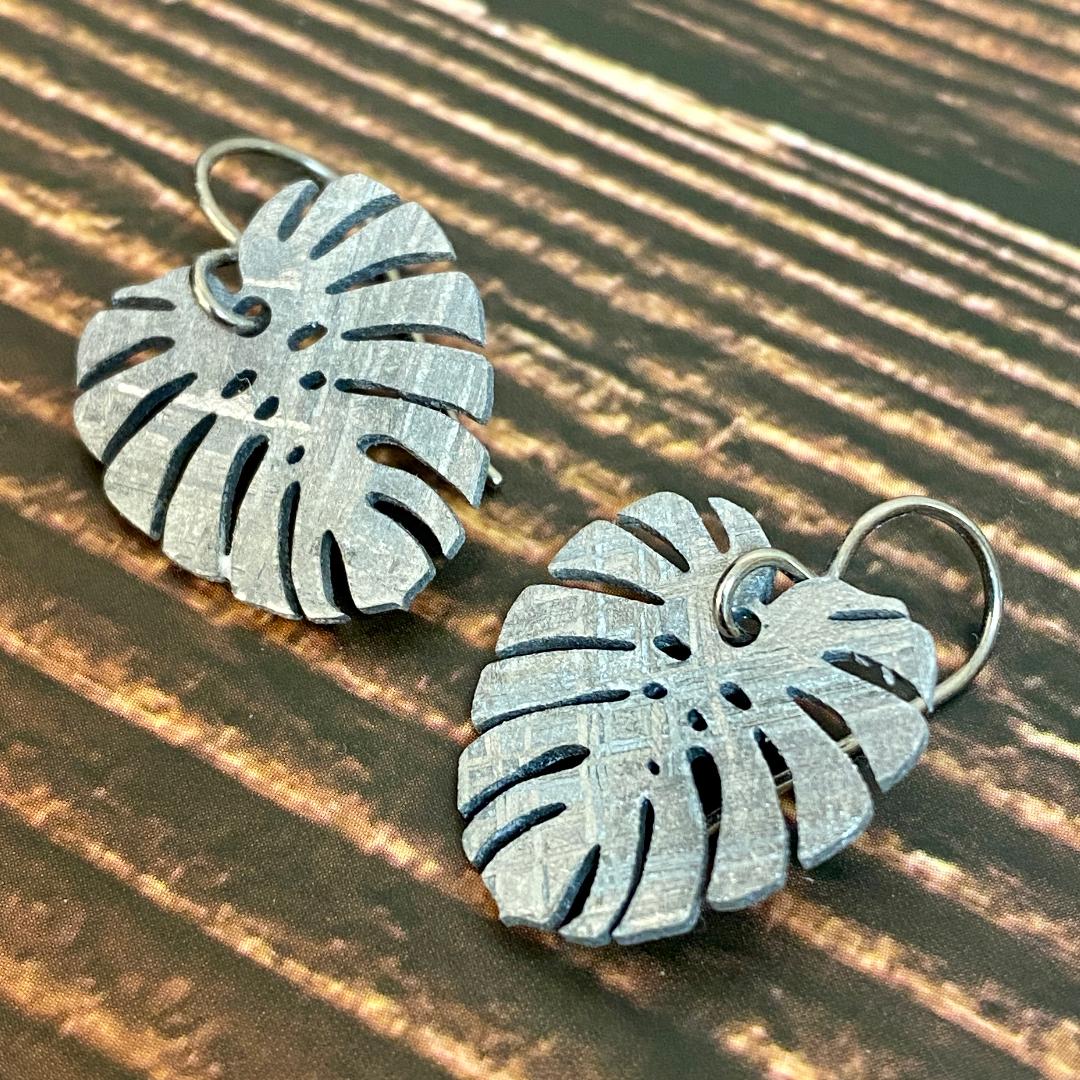 Titanium Monstera Leaf Earrings