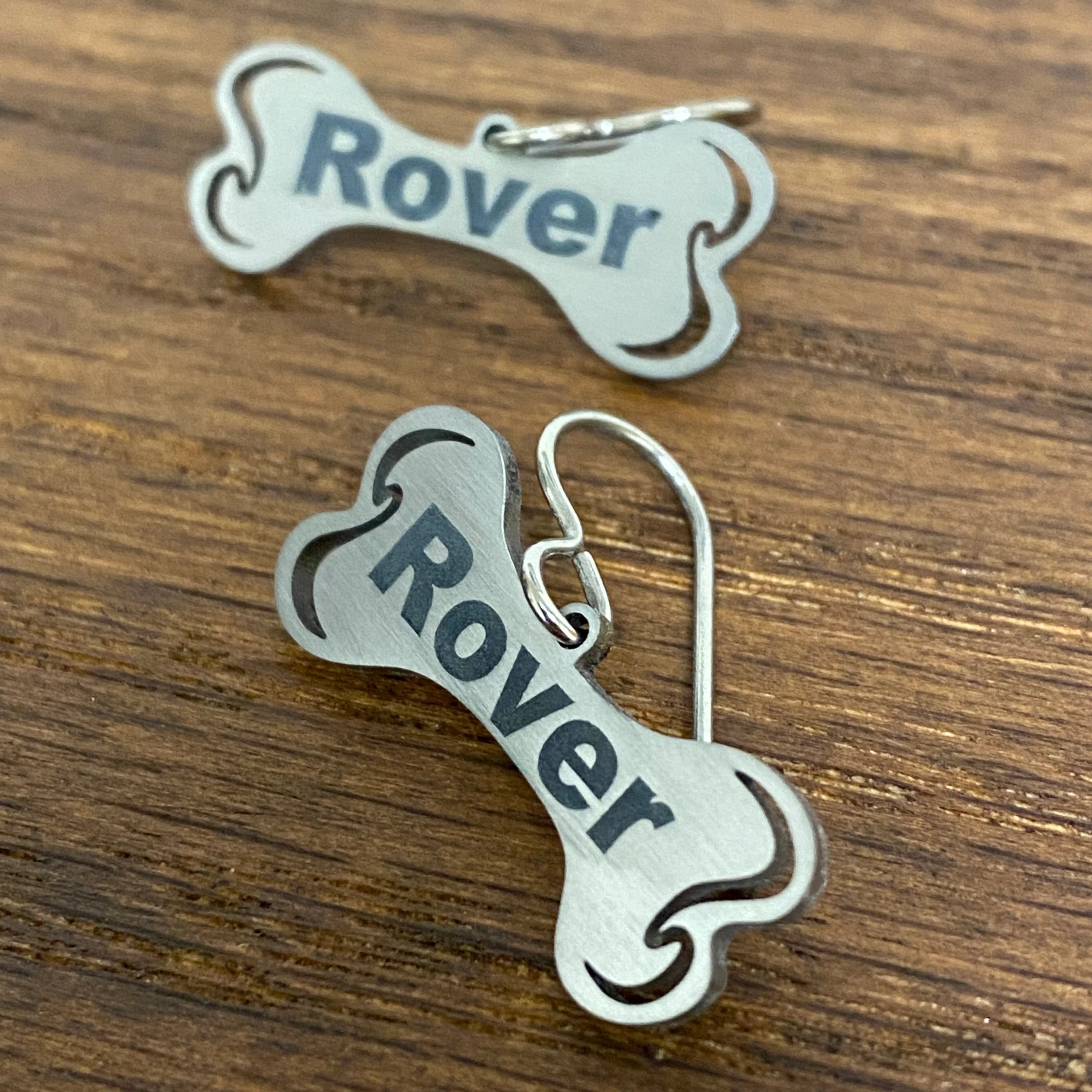 Titanium Engraved Dog Bone Earrings