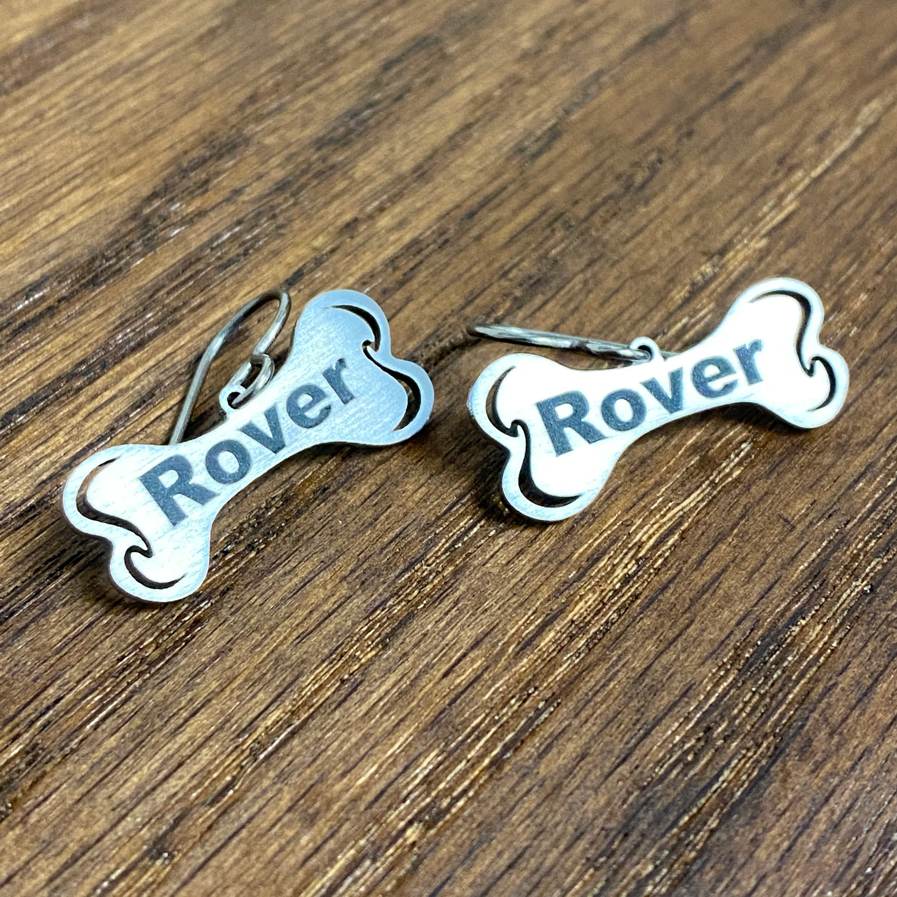 Titanium Engraved Dog Bone Earrings - Image 2